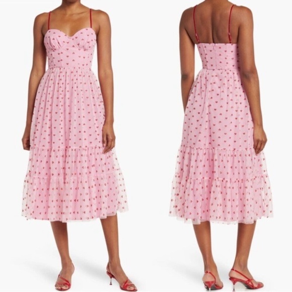 NWT Betsey Johnson Pink Glitter Heart Print Tulle Dress - Size 12 - Picture 2 of 14